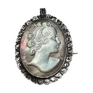 900 Cameo Brooch Pendent Abalone Mother Of Pearl Carved